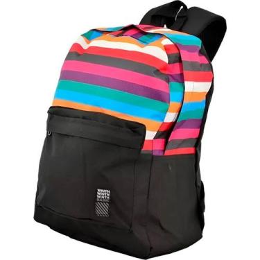 Imagem de Mochila Juvenil Colorida Listrada Escola Passeio Cor:Preto - Innovaree