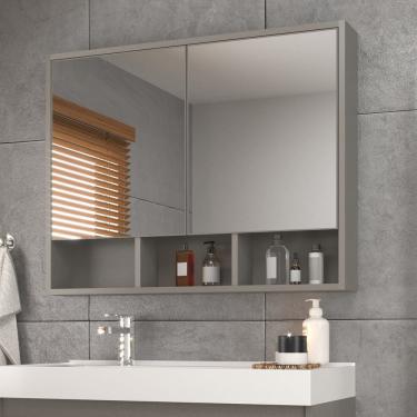 Imagem de Espelheira para Banheiro Quadrada Orla Cimento