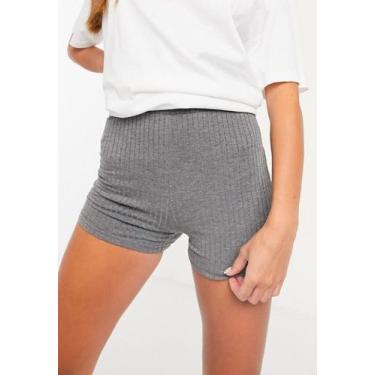 Imagem de Short Ribana Casual Moletom Canelado Cinza - DILUXO, Feminino, G, Cinz