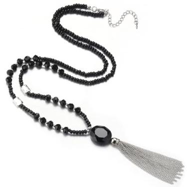 Imagem de BULINLIN Colares longos com contas boho para mulheres, colar com pingente de contas grossas com borla de cristal, bijuterias para presentes para ela, Cristal, Sem Pedra Preciosa