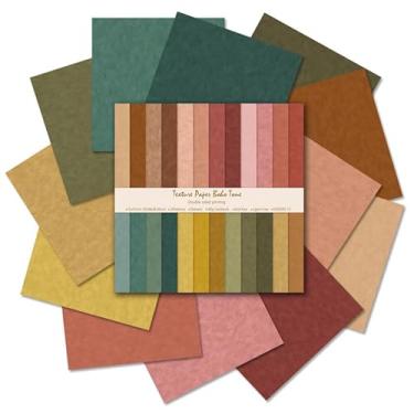 Imagem de 24 folhas de papel para scrapbook cores sólidas – folhas de artesanato em tom de terra dupla face para fazer você mesmo fundo decorativo para fazer cartões, álbum de fotos, decoração de diário de lixo