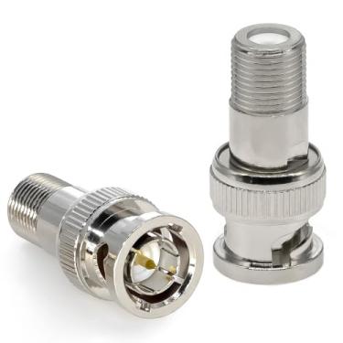 Imagem de 2 peças BNC macho para conector coaxial tipo F fêmea, 75Ohs tipo F BNC acoplador adaptador coaxial cobre para scanner, câmera de segurança, rádio FM, GPS, dispositivos de satélite e câmeras CCTV (não