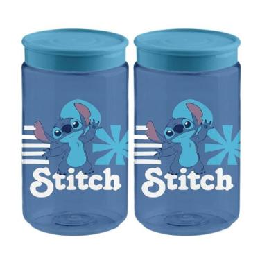 Imagem de Kit 2 Pote Stitch Azul 350ml Organizador Multiuso Infantil - Tiba