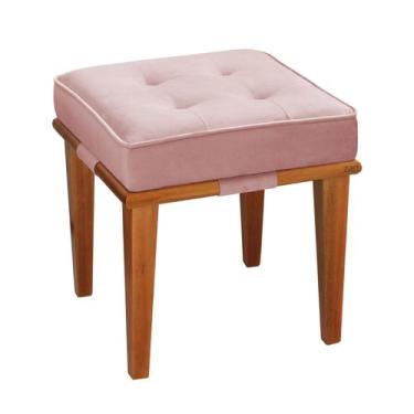 Imagem de Pufe Decorativo Quadrado Base Madeira Dion - Due Decor, Velutto Rosa A