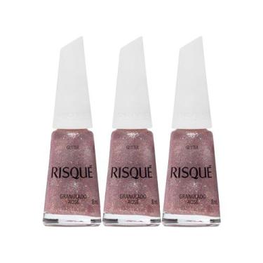 Imagem de Kit 3 Esmalte Risqué Cor Granulado Rosé Glitter com 8ml