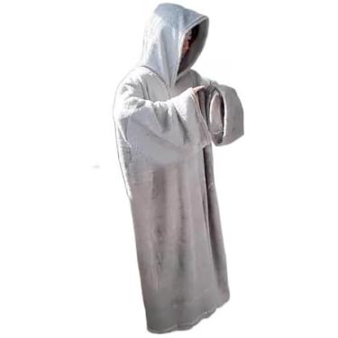 Imagem de Cobertor com Mangas e Capuz em Microfibra, 170x90 cm, Rosa, Fechamento nas Costas, para Inverno (Cinza)