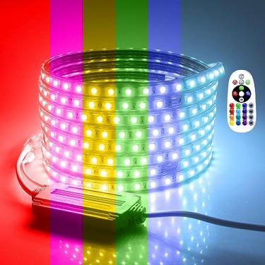 Imagem de Aclorol Fita de LED RGB para ambientes externos à prova d'água CA 110 V-130 V luzes de corda LED RGB multicoloridas reguláveis flexíveis com mudança de cor para quarto, jardim, piscina, festa