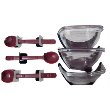 Imagem de Kit Conjunto Acrílico 12 Peças Potes+Colher Sobremesa Jogo Cumbuca - P