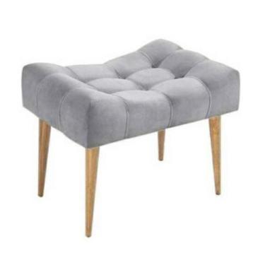 Imagem de Puff banqueta retangular cinza claro pé palito com detalhe em costura 