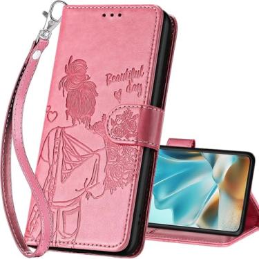 Imagem de Capa carteira para Motorola Moto Edge 2025, capa flip com suporte para mulheres e homens, capa de telefone de couro PU adequada para Moto Edge 60 Fusion/Edge 60 [Pink-Girl]