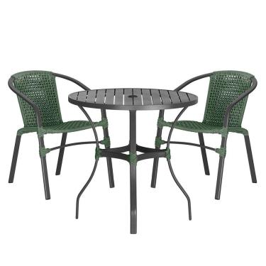 Imagem de 02 Cadeiras Floripa E Mesa Roma 80cm Preta Trama Original Verde