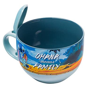 Imagem de Silver Buffalo Stitch and Scrump Ohana Means Family 680 g Caneca de sopa de cerâmica com colher