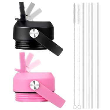 Imagem de Bluwing Tampa de canudo para garrafa Yeti Rambler 12 18 26 36 1,8 g, tampas de canudo de substituição com alça flexível para garrafa de água YETI Rambler (preto + rosa rosa)