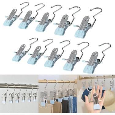 Imagem de Kit 10 Cabide Metal Com Prendedor Clip Para Pendurar Calça Armário Presilha Roupas Gancho Giratório
