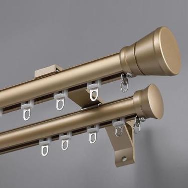 Imagem de Trilho De Cortina Dupla Trilho De Trilho Mouted, Decorativo Bay Widow Curtai Pole Com Kits Completos, Casa Balcoy Livig Cortinas De Quarto Vara Trilhos Duplos, Gold, 2m (6.6ft)