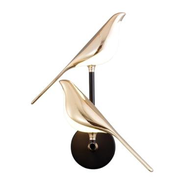 Imagem de Candeeiro de parede de pássaros modernos, arandelas de parede douradas, criativo, pássaro, corpo da lâmpada de metal com abajur de acrílico com ângulo ajustável, luz noturna de cabeceira para quarto