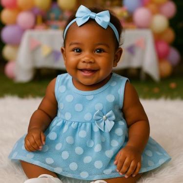 Imagem de Vestido Bebê Rosa Festa Menina Renda Poá com Laço Pérola e Plaquinha F