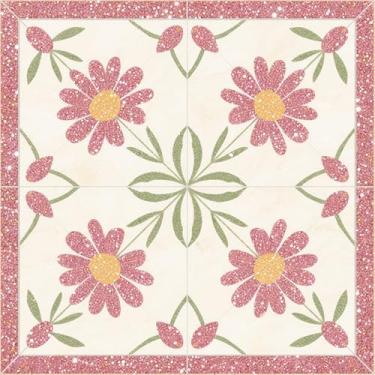Imagem de HOMETITUTE 10 peças 30,5 x 30,5 cm design floral margarida rosa fundo branco cremoso azulejos de piso descascar e colar adesivos removíveis de vinil DIY para cozinha, banheiro, sala de estar