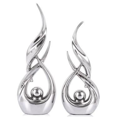 Imagem de XMGZQ Conjunto de estátua abstrata de cerâmica dourada de 2 peças, decoração de casa de arte abstrata moderna de meados do século em decoração de prateleira exclusiva, divisória de armário de TV e