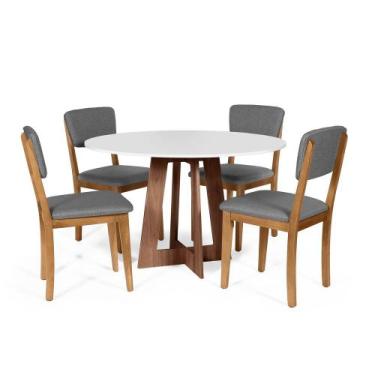 Imagem de Mesa de Jantar Redonda Montreal Bran/Nor com 4 Cadeiras Estofadas Ella