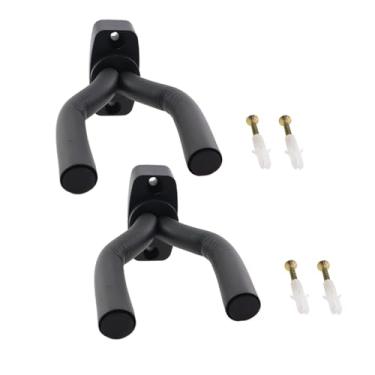 Imagem de ZQIY 2 peças cabides de parede pretos para guitarra com parafusos, plugues de cola, ganchos de parede para guitarra, rack de metal, ukulele, instrumento de violino, cabide universal, placa de fenda