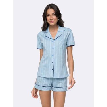 Imagem de Pijama Manga Curta Americano Memórias de Verão - Veggi, Azul, XG, Femi
