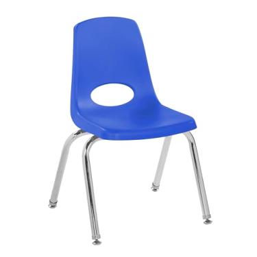 Imagem de Cadeira escolar empilhável de 35,5 cm, assento de estudante empilhável com pernas de aço cromado e deslizadores esféricos; para sala de aula, escola em casa ou espaço de aprendizagem - azul, 11558