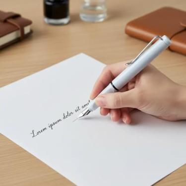 Imagem de Caneta tinteiro modelo safari ponta fina com cartucho de tinta azul, compatível com lamy (Branco)