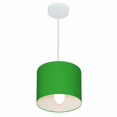 Imagem de Lustre Pendente Cilíndrico Md-4046 Cúpula Em Tecido 18x18cm Verde Folha - Bivolt