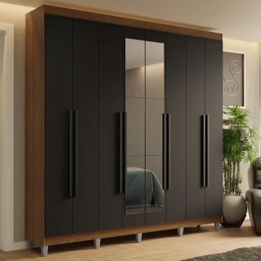 Imagem de Guarda-roupa Casal Com Pés 8 Portas Batentes Com Espelho Rustic-preto-preto Saturno Madesa