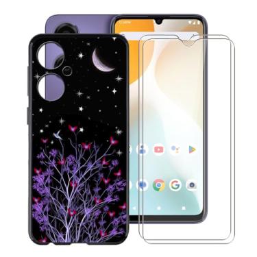 Imagem de YQINHHME Capa de telefone à prova de choque para BLU G64 (6,8 polegadas) + 2 pacotes de película protetora de vidro temperado, capa fina de silicone macio antiarranhões TPU para BLU G64 - noite roxa