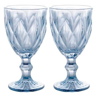 Imagem de Jogo 2 Taças de Vidro Diamond Diamante Azul Metálico para Água 325ml L