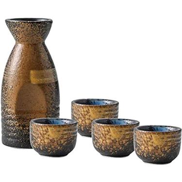 Imagem de Conjunto de saquê para beber saquê esmaltado japonês conjunto de saquê de cerâmica 1 decantador 100 ml e 4 xícaras de 20 ml para família e amigos - serviço de chá