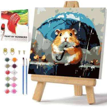 Imagem de Kit de pintura fácil por números para crianças de 8 a 12 anos, pintura por números com moldura e cavalete, pintura por números, artesanato faça você mesmo para decoração de parede de casa 20 x 20 cm