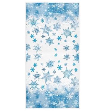 Imagem de Toalha azul floco de neve de inverno 40,6 x 76,6 cm macio absorvente árvore de Natal boneco de neve pássaros cardeais toalhas de mão brancas de Natal decoração para rosto spa banho academia cozinha