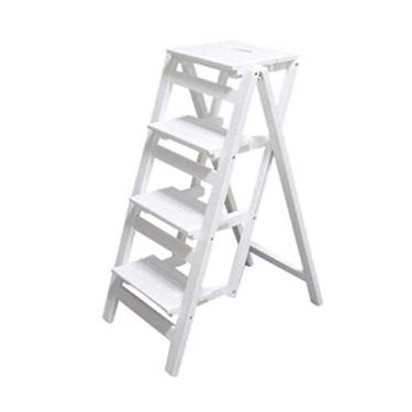 Imagem de Banqueta de escada de madeira maciça dobrável para biblioteca, degraus, multifuncional, escada, escada, degraus dobráveis para escritório, D (B)