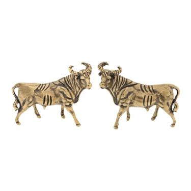 Imagem de Baoblaze 2 peças estátua de touro de latão em miniatura decoração de mesa retrô presente de inauguração estatuetas de boi figura de vaca para estantes sala de