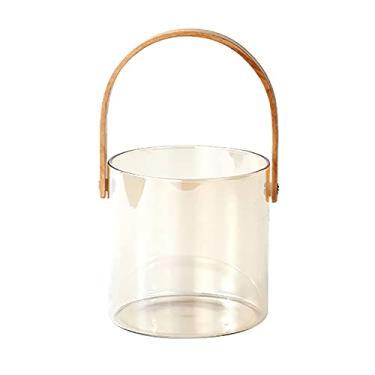 Imagem de Cesta de frutas de vidro portátil criativa, balde de gelo de cerveja para bar doméstico, cesta de flores personalizada, caixa de armazenamento, decoração de cabo de madeira de bambu, variedade de