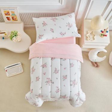 Imagem de Set de ropa de cama para niños Joyreap floral rosa y blanca de microfi