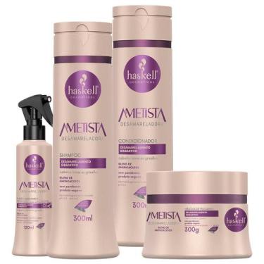 Imagem de Kit Haskell Ametista Desamarelador Shampoo Condicionador Mascara 300ml