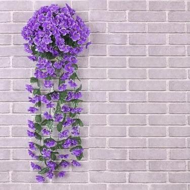 Imagem de Decoração de flores falsas de vime para festa de casamento, simulação colorida, violeta, montadas na parede, flores falsas (roxo-azul)