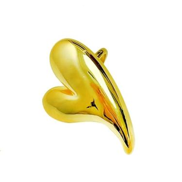 Imagem de Anel moderno banhado a ouro com coração para mulheres, faixa aberta ajustável, minimalista, polidor, noivado, casamento, aniversário, joias, hipoalergênico, confortável, ajuste para coquetel