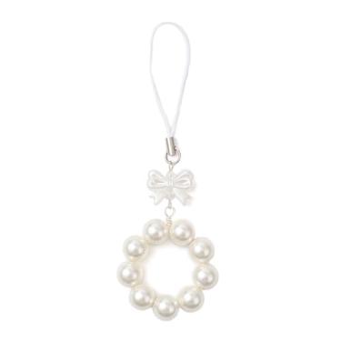 Imagem de 1 peça de miçangas brancas e pingentes de laço, porta-chaves, pingentes de plástico ABS de 126 mm com alça de nylon pendurado, pingente pendurado, chaveiro, decoração de bolsa, ornamentos