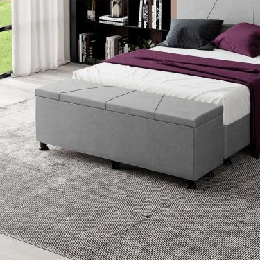 Imagem de Baú Sapateira Estofada Casal 140 Cm Júpiter Veludo Skybox Cinza