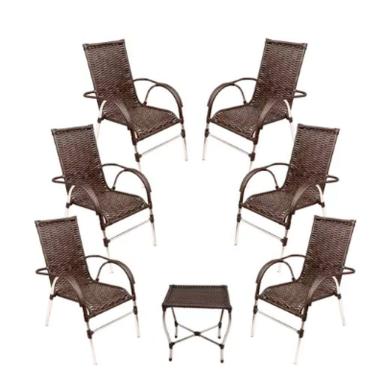 Imagem de Kit 6 Cadeiras E Mesa Vênus Churrasco Trama Pedra Ferro
