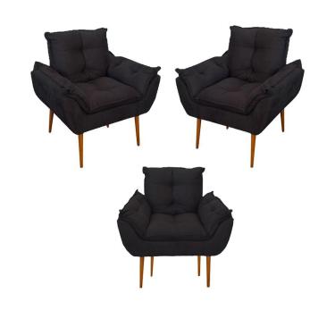 Imagem de Kit 03 Poltronas Opala Confortável Sala, Quarto Escritorio Cor:preto