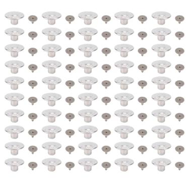 Imagem de Calças de aço inoxidável botões 17mm padrão estrela ajustável sem costura rebites para cintos de couro bolsas jeans prata 50 conjuntos