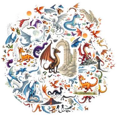 Imagem de 70 peças de adesivos míticos dragão fantasia dragão brinquedo mítico para mala geladeira telefone bagagem laptop guitarra carro adesivos brinquedos DIY telefone laptop scrapbook bicicleta