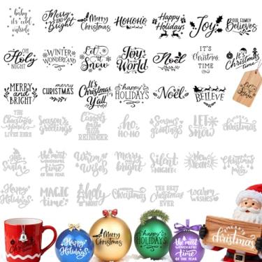 Imagem de 40 peças de adesivos de transferência de palavras de Natal para artesanato – Decalques de vinil à prova d'água em branco e preto, ideal para copos, canecas, potes e bolas de ornamento, transferências
