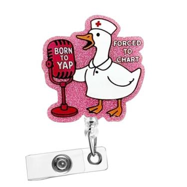 Imagem de Carretel de crachá de enfermeira engraçado e fofo, porta-cartão de identificação retrátil com clipe jacaré, suporte de crachá de trabalho com clipe retrátil para decoração de cartão de identificação